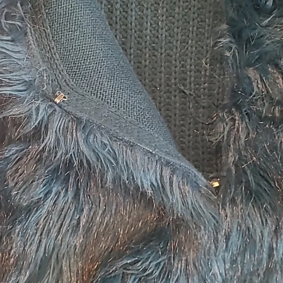 A.N.A A NEW APPROACH FAUX FUR CARDIGAN SWEATER PEACOCK BLUE - Picture 5 of 6